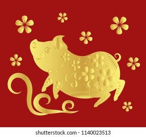 Happy chinese new year 2019. Year of the pig. Vector illustration.