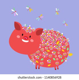 Happy Chinese new year 2019, year of the pig. Chinese zodiac sign year. Vector illustration.