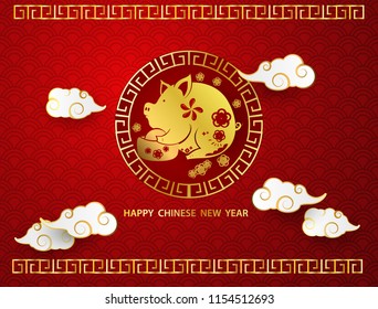 Happy chinese new year 2019 banner card pig gold vector graphic and background