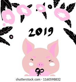 Happy chinese new year 2019 Zodiac sign  Year of the pig