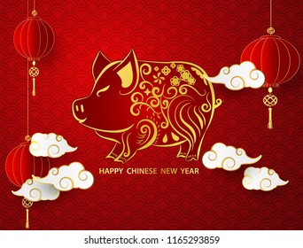 Happy chinese new year 2019 banner card pig gold vector graphic and background