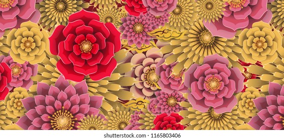 Happy chinese new year 2019 Zodiac sign with gold paper cut art and craft style on color Background