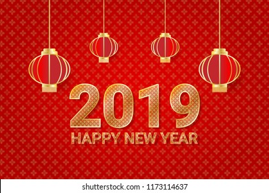 Happy chinese new year 2019 banner card With flower pattern background. Celebration Lunar. Vector