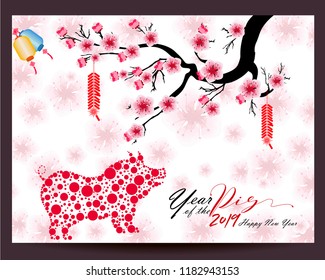Happy  Chinese New Year  2019 year of the pig.  Lunar new year