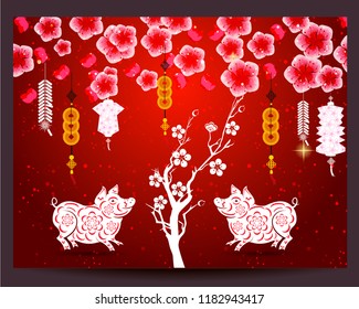 Happy  Chinese New Year  2019 year of the pig.  Lunar new year