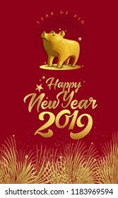 Happy Chinese New Year 2019 year of the pig 3D low poly style. Chinese character mean Happy New Year, wealthy, Zodiac sign for greetings card, flyers, invitation, posters, brochure, banners, calendar.