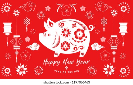 Happy Chinese new year 2019, the year of pig. Vector banner, background