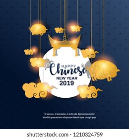 Happy Chinese New Year 2019 year of the pig, card, flyers, invitation, posters, brochure, banners, calendar.