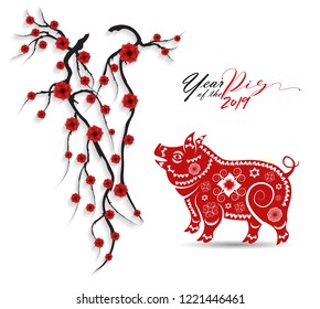 Happy  Chinese New Year  2019 year of the pig.  Lunar new year
