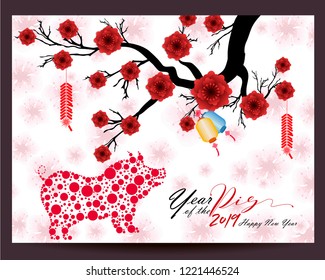 Happy  Chinese New Year  2019 year of the pig.  Lunar new year