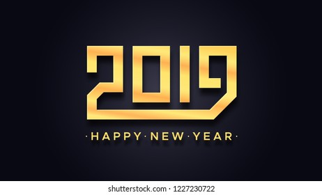 Happy Chinese New Year 2019 typography. Gold symbol and greetings text for year of the pig on black background. Traditional china style card design.