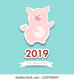 Happy Chinese new year 2019 greeting card with cute pig.