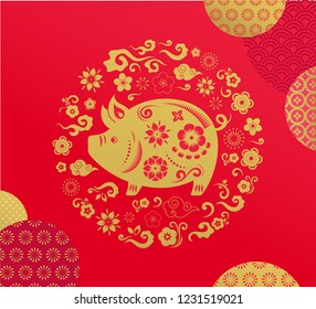 Happy Chinese new year 2019, the year of pig. Vector banner, background