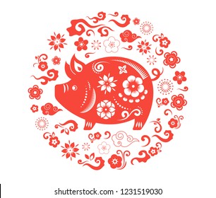 Happy Chinese new year 2019, the year of pig. Vector banner, background