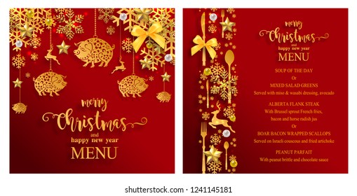 Happy chinese new year 2019 Zodiac sign with gold paper cut art and craft style on color Background.(Chinese Translation : Year of the pig)