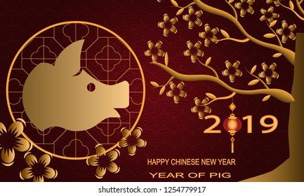 Happy Chinese New Year 2019 vector design, happy new year 2019 year of the pig