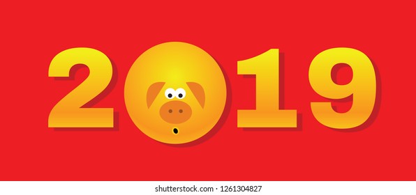 Happy Chinese New Year 2019 year of the yellow pig. Zodiac symbol of the year.