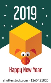 Happy Chinese New Year 2019 year of the yellow pig. Zodiac symbol of the year.