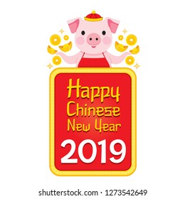 Happy Chinese New Year 2019 Texts With Pig On Banner, Traditional, Celebration, China, Culture