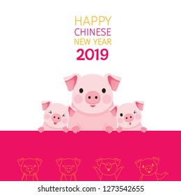 Happy Chinese New Year 2019 Texts With Pig Family, Traditional, Celebration, China, Culture