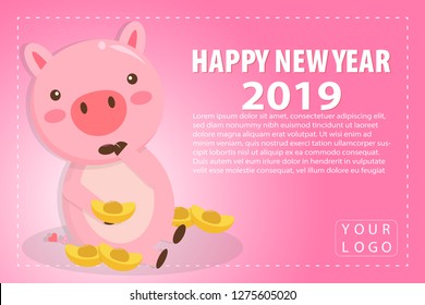 Happy Chinese new year 2019, the year of pig. Vector banner, background.