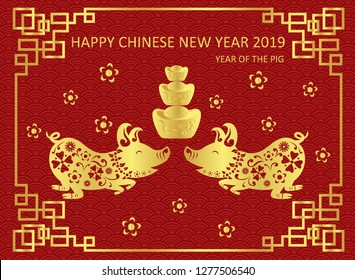 Happy chinese new year 2019. Year of the pig. Vector illustration design.