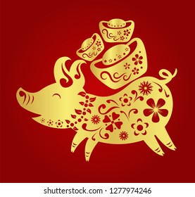 Happy chinese new year 2019. Year of the pig. Vector illustration design.