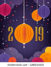 Happy Chinese New Year 2019. Vector illustration