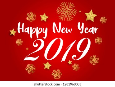 Happy chinese new year 2019 Zodiac sign with gold paper cut art and craft style on color Background.