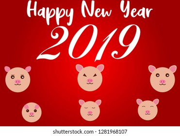 Happy chinese new year 2019 Zodiac sign with gold paper cut art and craft style on color Background.