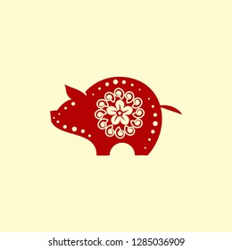 Happy Chinese New Year 2019 year of the pig logo. Chinese characters mean pig, Zodiac sign for greetings card, flyers, invitation, posters, brochure, banners, calendar. - Vector