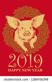 Happy chinese new year 2019.  Pig - zodiac symbol for 2019 year.