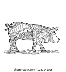 Happy Chinese New Year 2019 year of the pig zentangle style. Chinese characters mean pig, Zodiac sign for greetings card, flyers, invitation, posters, brochure, banners, calendar. - Vector