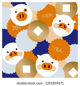 Happy Chinese new year 2019, the year of pig. Vector design.