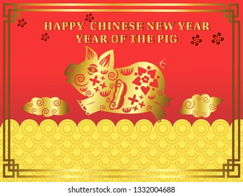 Happy Chinese New Year 2019 year of the pig . Zodiac sign for greetings card, flyers, invitation, posters, brochure, banners, calendar