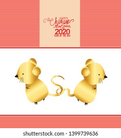 Happy Chinese new year 2019, year of the rat with cute cartoon rat. Chinese wording translation happy Chinese new year