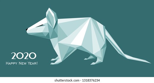 Happy chinese new year 2020. Greeting card. Celebration mint background with Rat and place for your text.  Vector illustration