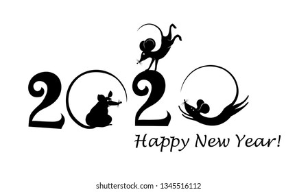 Happy chinese new year 2020 Rat zodiac sign. Celebration background with mouses and place for your text. Winter holidays. Mouse icon in trendy flat style isolated on background. Greetings card. Vector