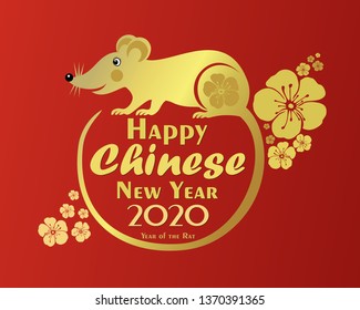 Happy Chinese New Year 2020 year of the rat. Lunar new year 2020. Zodiac sign for greetings card, invitation, posters, banners, calendar. Celebration red background with Rat and place for your text. 