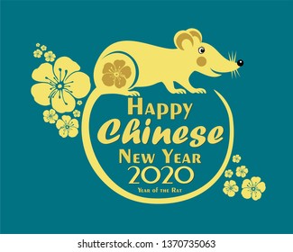 Happy Chinese New Year 2020 year of the rat. Lunar new year 2020. Zodiac sign for greetings card, invitation, posters, banners, calendar. Celebration background with Rat and place for your text. 