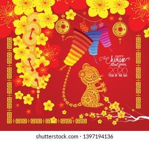 Happy Chinese new year 2020 card, Year of the rat