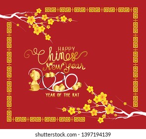 Happy Chinese new year 2020 card, Gold rat, year of the rat