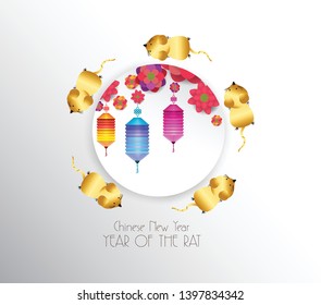 Happy chinese new year 2020. Seasons Greetings. lantern design, year of the rat