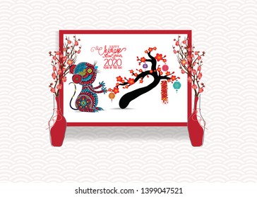Happy Chinese New Year 2020 year of the rat. Chinese characters mean Happy New Year, wealthy, Zodiac sign for greetings card, flyers, invitation, posters, brochure, banners, calendar