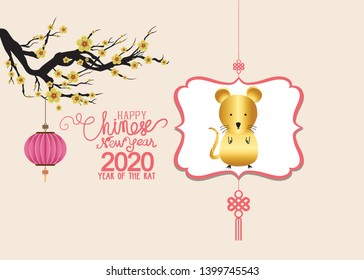 Happy chinese new year 2020 Zodiac sign with rat. Chinese characters mean Happy New Year