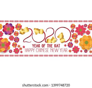 Happy Chinese New Year 2020 year of the rat paper cut style. Chinese characters mean Happy New Year, wealthy, Zodiac sign for greetings card, flyers, invitation, posters, brochure, banners, calendar