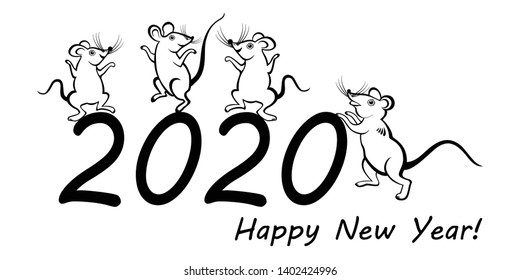 Happy Chinese New Year 2020 year of the rat. Lunar new year. Zodiac sign for greetings card, invitation, posters, banners, calendar. Celebration white background with White Rat and place for your text