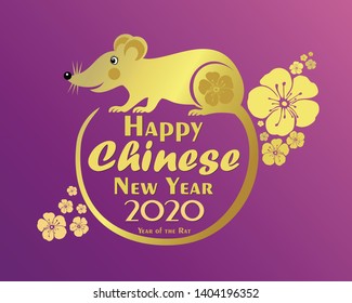 Happy Chinese New Year 2020 year of the rat. Lunar new year 2020. Zodiac sign for greetings card, invitation, posters, banners, calendar. Celebration background with Rat and place for your text. 