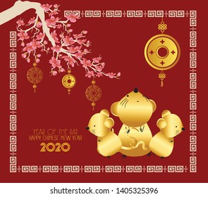 Happy Chinese New Year 2020 year of the rat paper cut style. Zodiac sign for greetings card, flyers, invitation, posters, brochure, banners, calendar