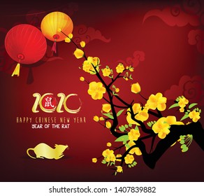 Happy Chinese New Year 2020 year of the rat,Chinese characters mean Happy New Year, wealthy. lunar new year 2020.